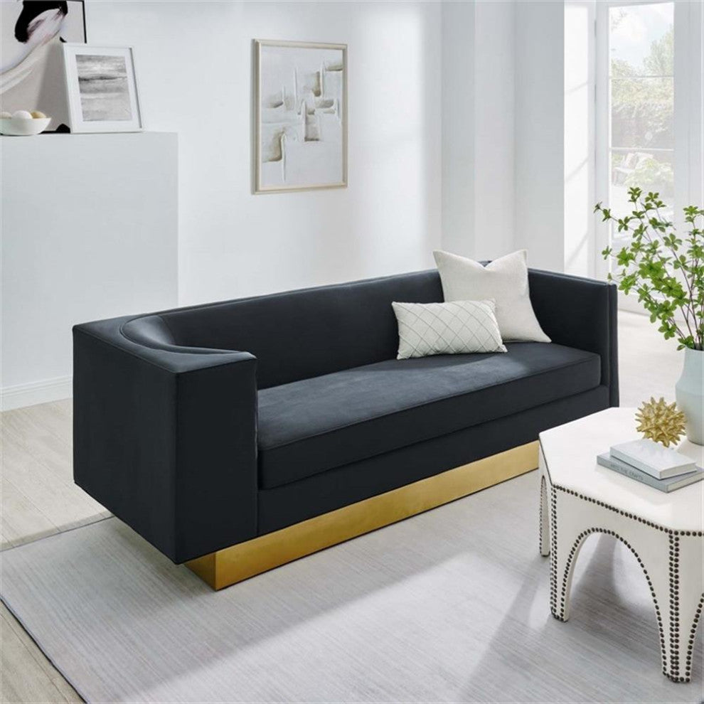 Eminence Upholstered Performance Velvet Sofa, Black