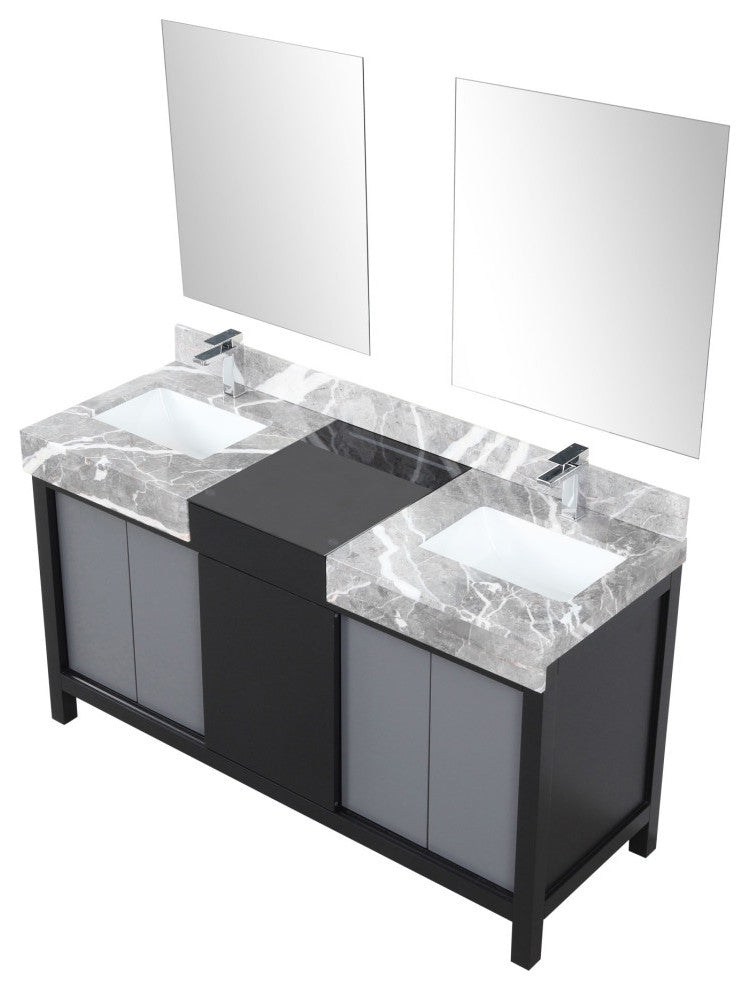 60" Double Vanity, Marble Tops, Square Sinks, Faucet Set,&28" Frameless Mirrors