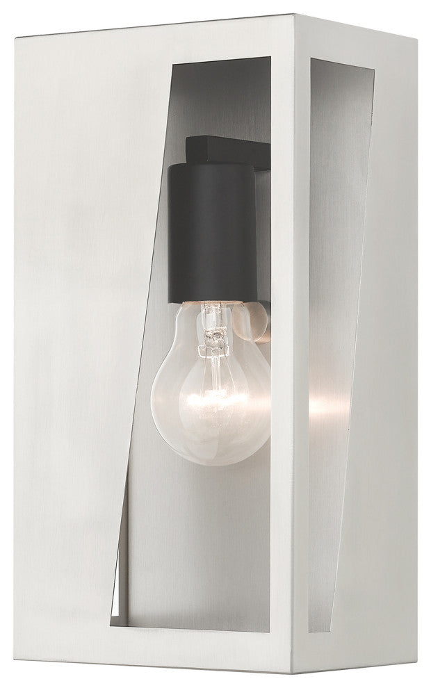 Forsyth 1-Light Brushed Nickel Outdoor Medium ADA Wall Lantern, Black Accents