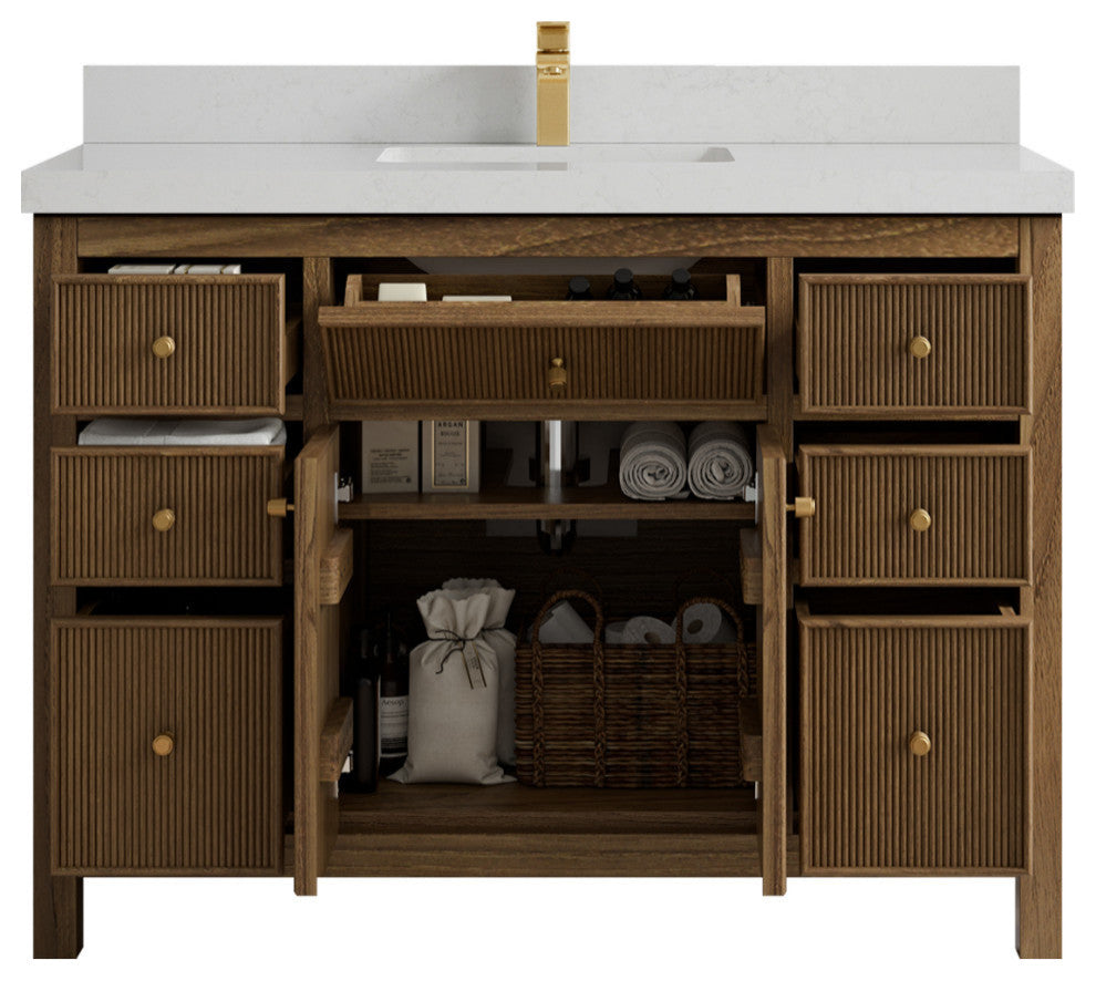 Sonoma Teak 48 Single Sink Bath Vanity in Dark Natural with 2" Carrara Quartz