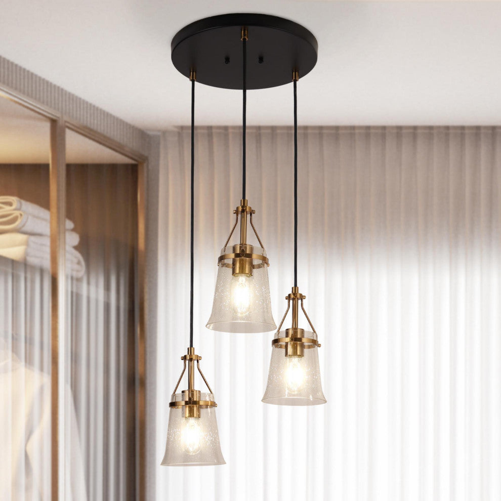LNC 3-Light Matte Black and Polished Gold Linear Modern LED Chandelier