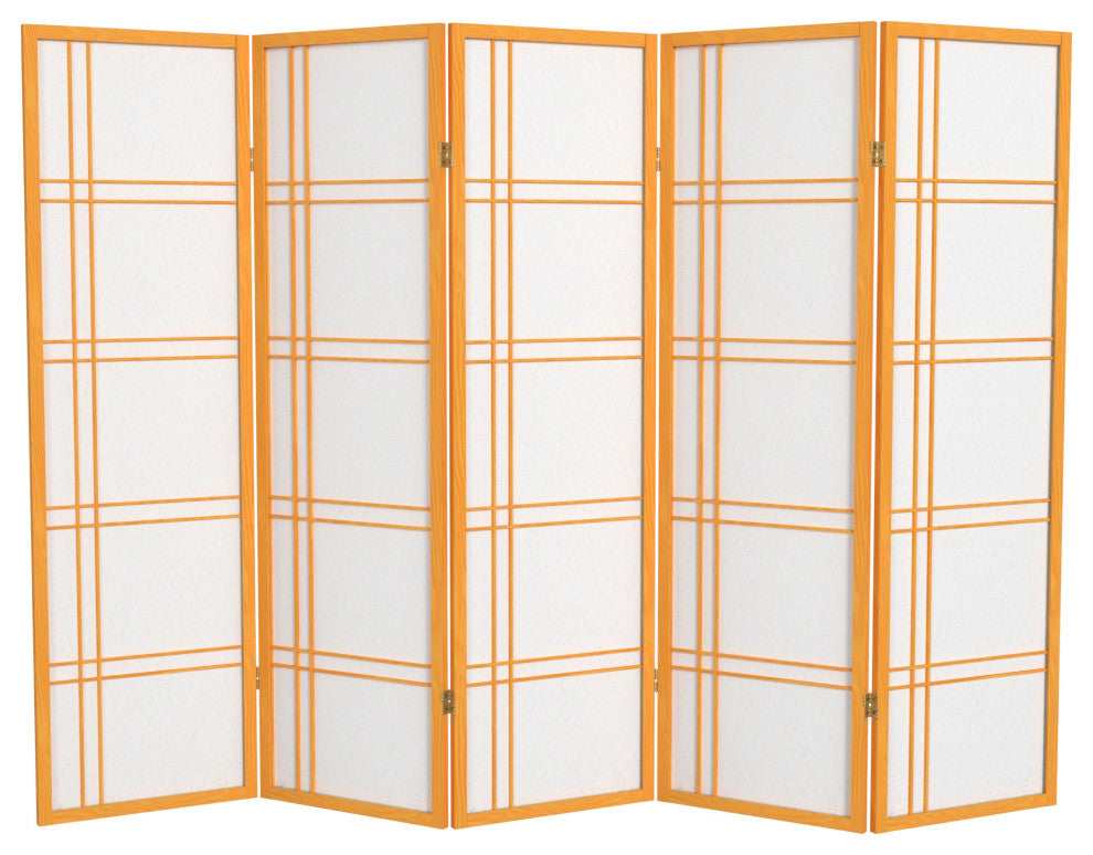 5' Tall Double Cross Shoji Screen, Honey, 5 Panels