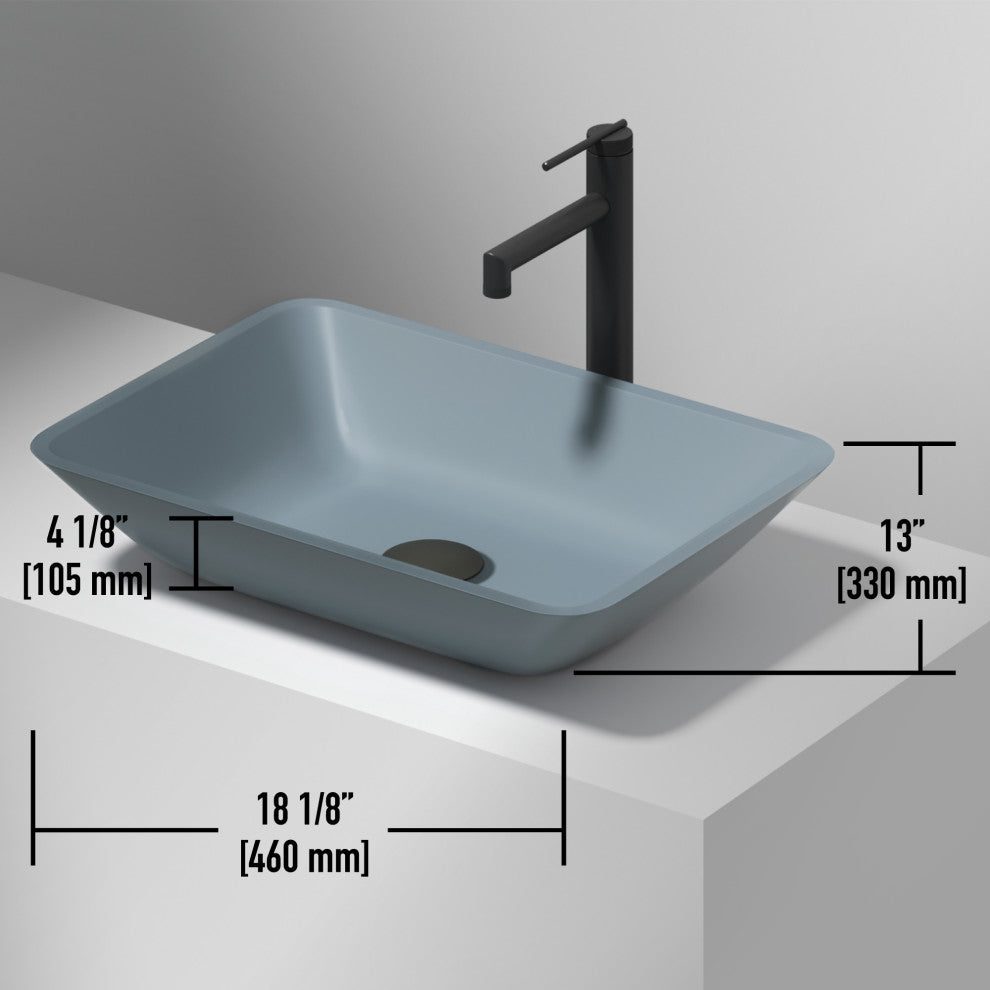 VIGO Sottile 18"L x 13"W x 4"H Glass Rectangular Vessel Bathroom Sink, Metallic