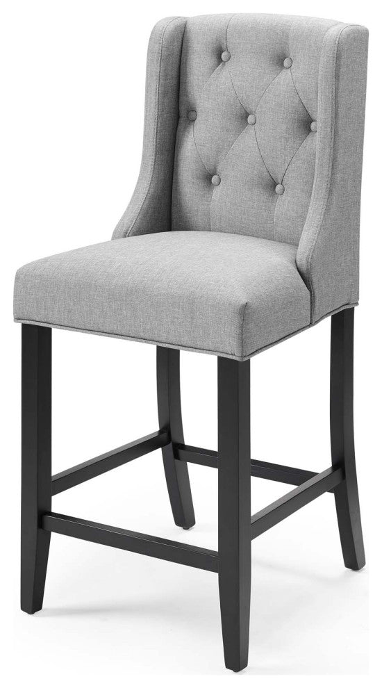 Counter Stool Chair, Set of 2, Fabric, Wood, Gray, Modern, Bar Pub Bistro