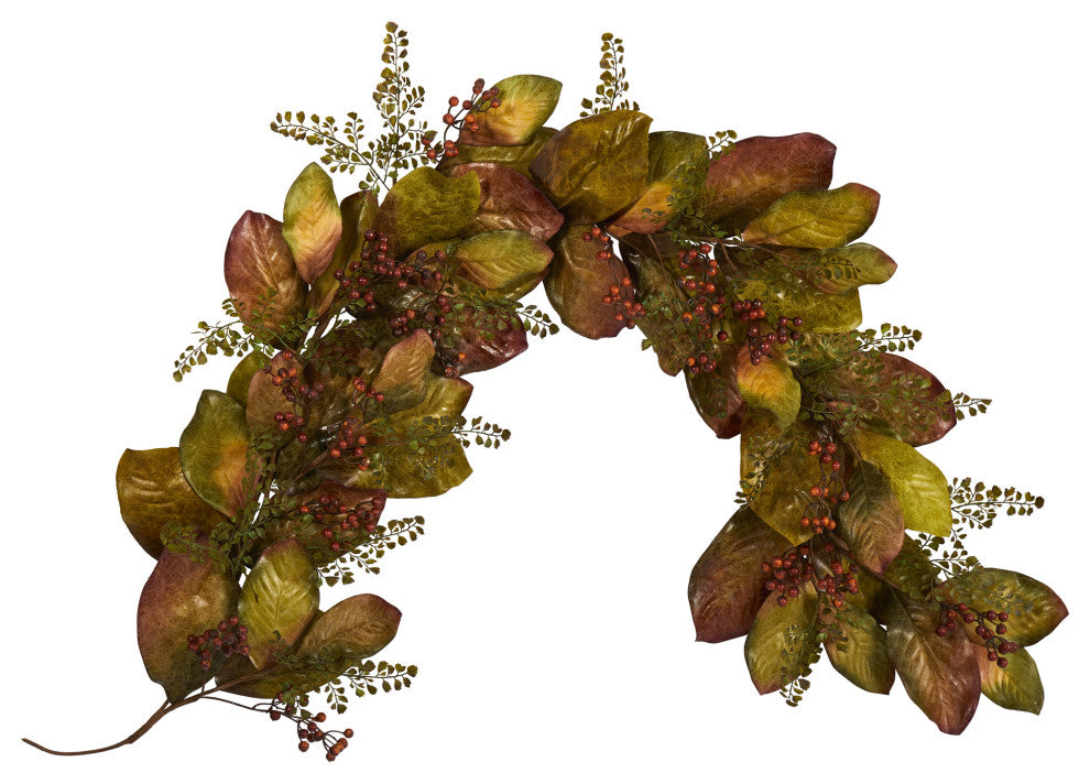 Nearly Natural 6ï¿½ Autumn Magnolia Leaf and Berries Artificial Garland