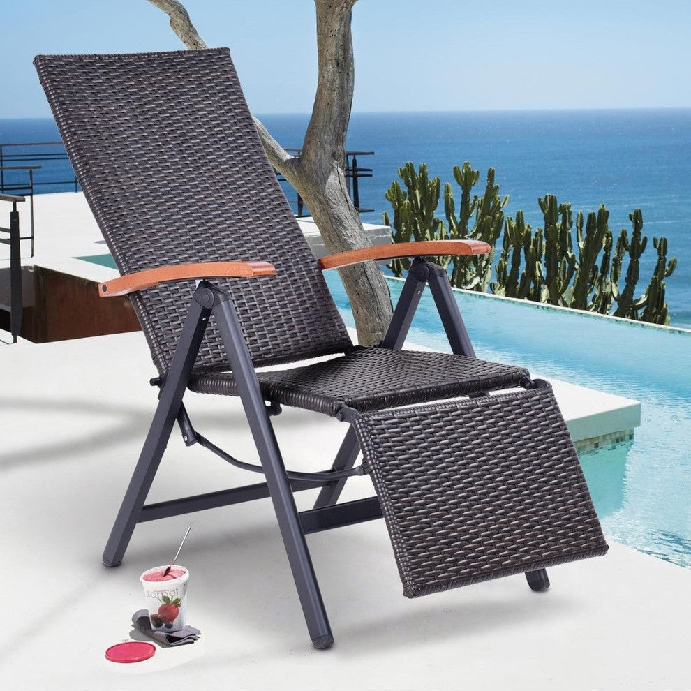 Modern Garden Folding Rattan Aluminum Recliner Chair