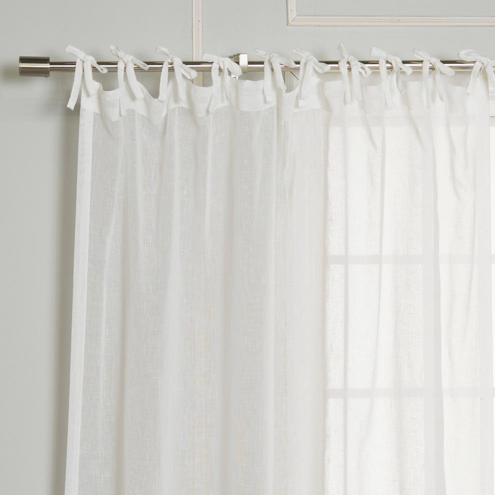 Linen Look Tie Top Curtains, White