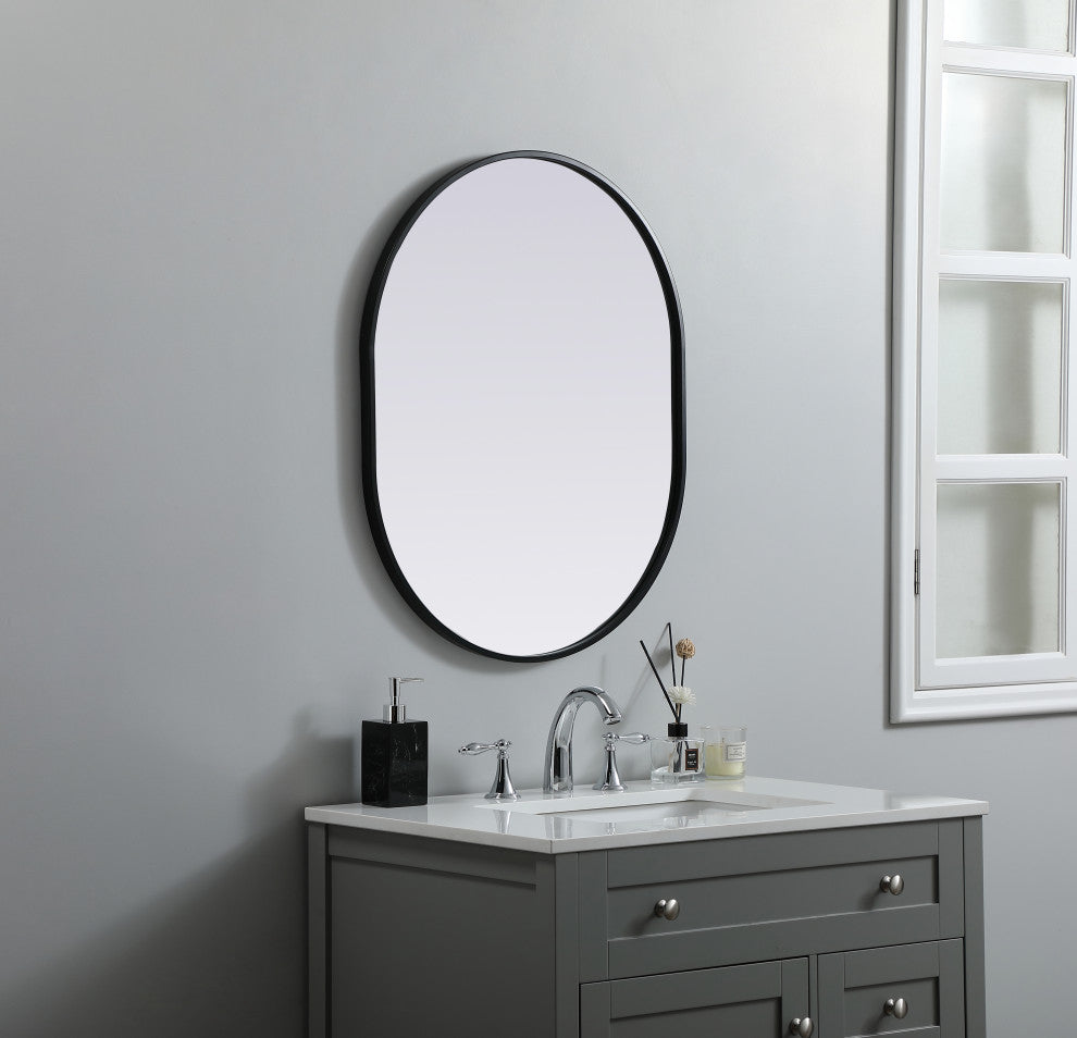 Metal Frame Oval Mirror 24X30 Inch, Black