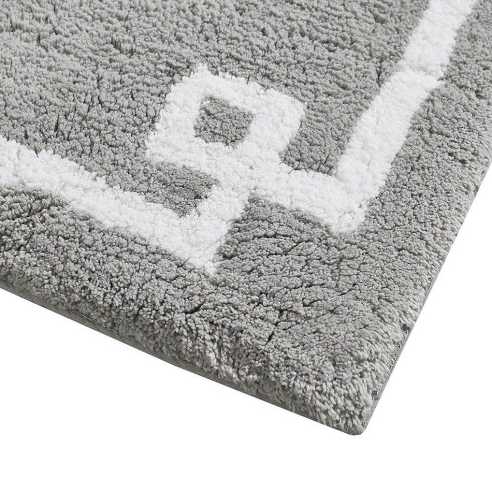 Madison Park Evan High Pile Bordered Bathroom Rug, Blue, Grey, Runner