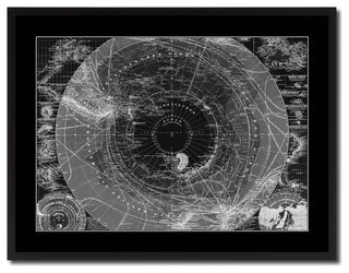 Antarctica South Pole Monochrome Map Print On Canvas With Frame, 28" X 37"