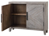 Modern Farmhouse Gray Wood Accent Cabinet Whitewash Shelf Geometric Cottage