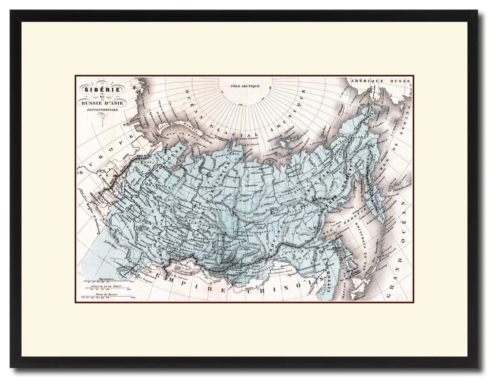Siberia Russia Vintage Antique Map Wall Art, 16"x21"
