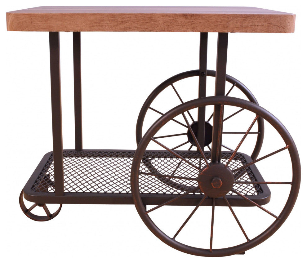 HomeRoots 27" X 17.71" X 22.04" Gray Oak And Antique Metal Tube End Table