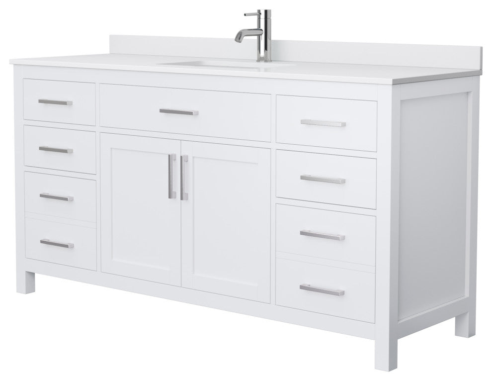 Beckett 66" White Single Vanity, White Cultured Marble Top