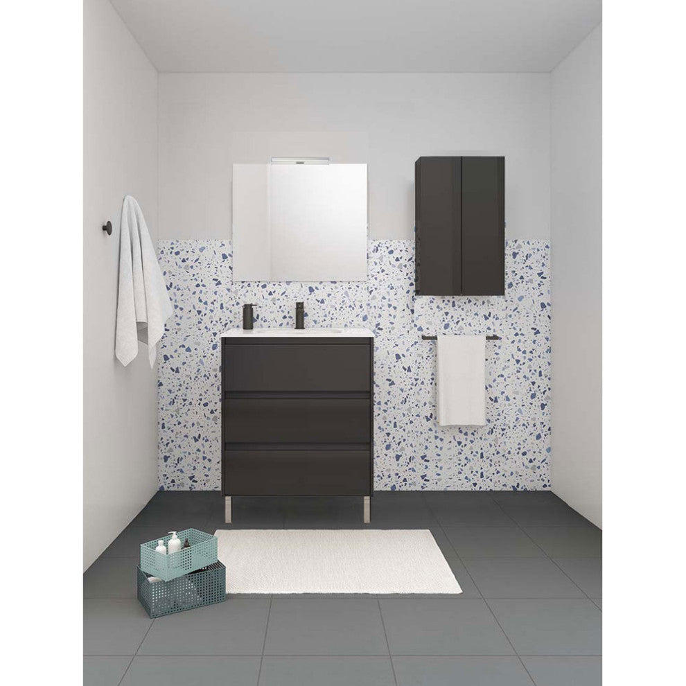 24" Freestanding 3 Drawers Anthracite Vanity Base Cabinet Sansa by Royo