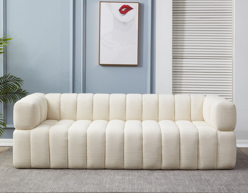 Safavieh Couture Calyna Channel Tufted Boucle Sofa, Cream