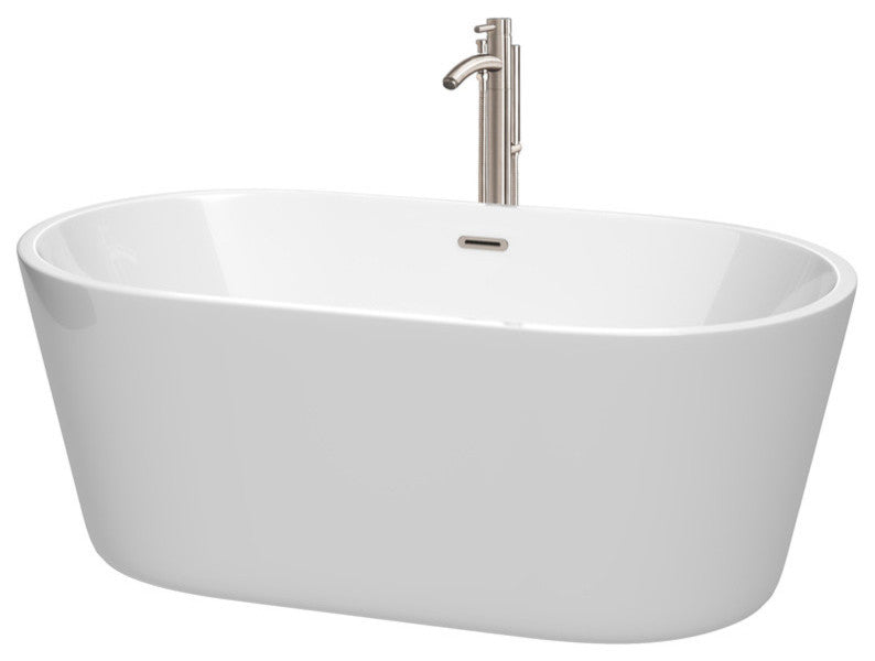 60" Freestanding Bathtub, White, With Faucet