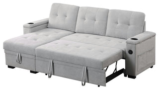 Ashlyn II 84"W Woven Fabric Reversible Sleeper Sectional, Storage & USB, Gray