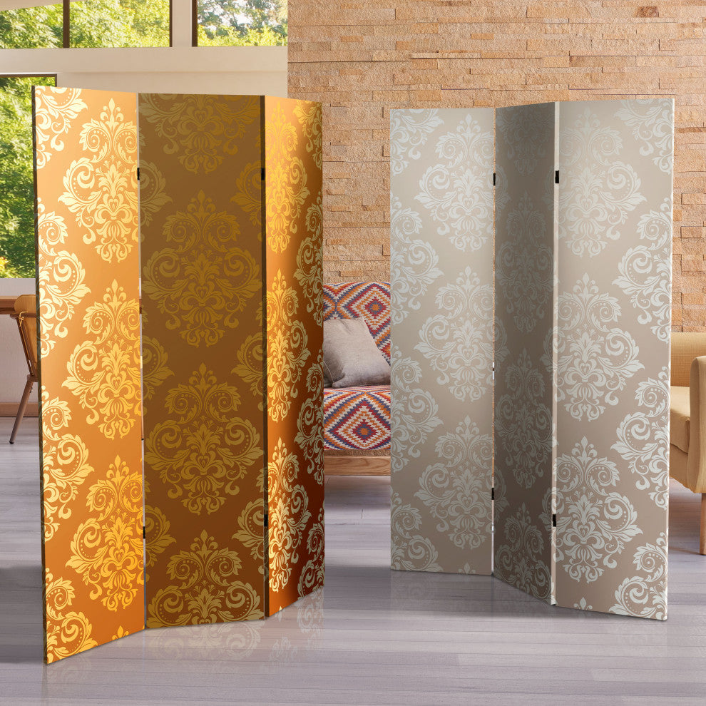 6' Tall Double Sided Baroque Wallpaper Canvas Room Divider