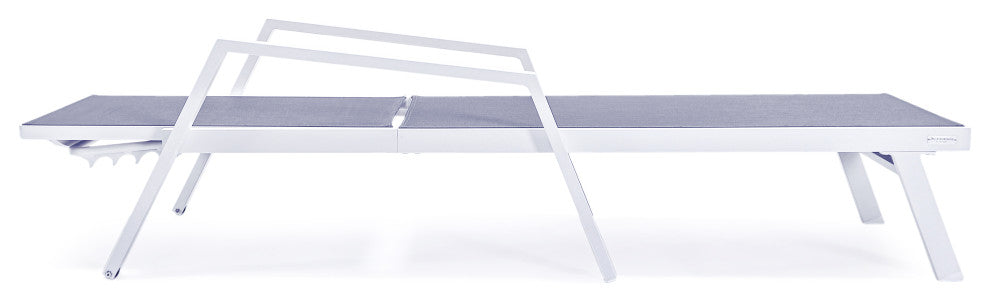 LeisureMod Marlin Patio Chaise Lounge Chair With Arms White Frame, Dark Gray