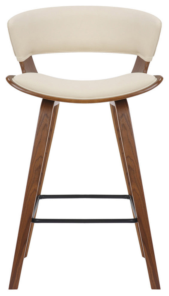 Jagger Modern 26" Wood and Faux Leather Counter Height Stool, Cream/Walnut