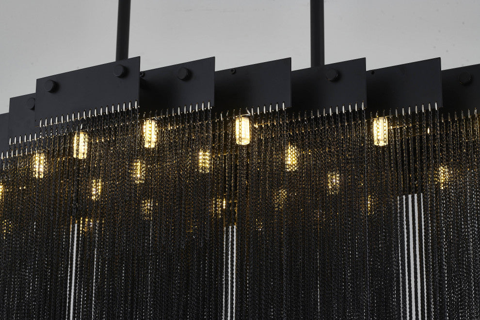 24-Light Satin Black Chandelier With Hanging Aluminum Chains
