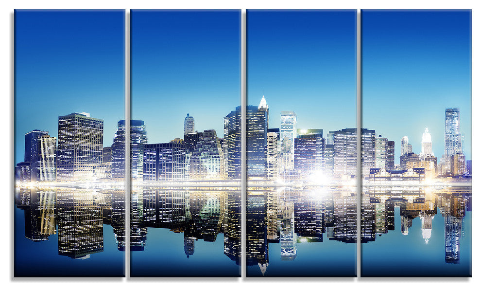 Skyscraper on New York City, Cityscape Canvas Art Print, 48"x28", 4 Panels