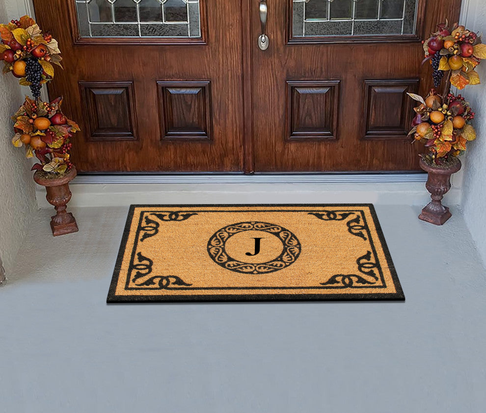 A1HC Hand-Crafted by Artisans Geneva Monogrammed Entry Doormat, 30"x48", J