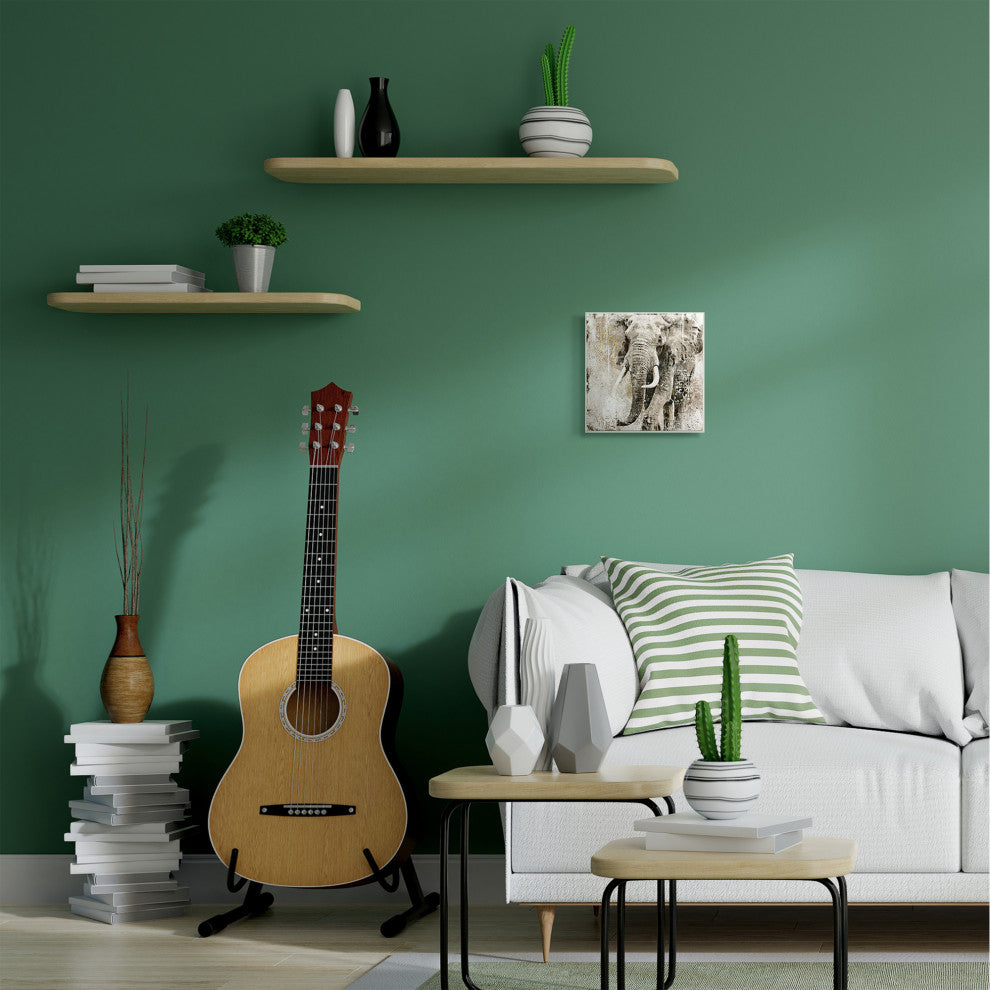 Elephant Gold Neutral Animal Textured Photograph, 12"x12", Wood Art