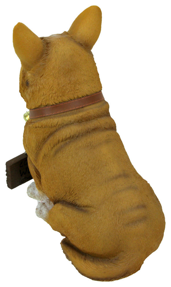 Jasper the Welsh Corgi Dog Realistic Lifelike Statue with Reversible Sign