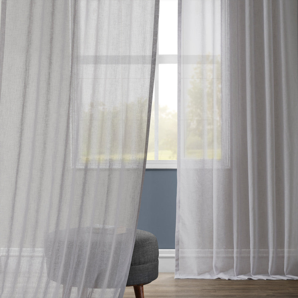 Solid FauxLinen Sheer Curtain, Single Panel, Steel Mountain, 50"x96"