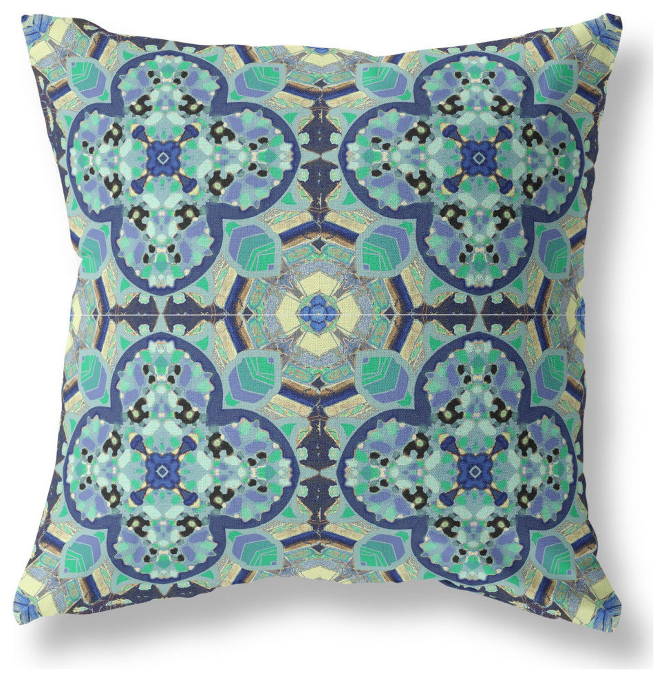 16" Aqua Indigo Cloverleaf Boho Suede Throw Pillow