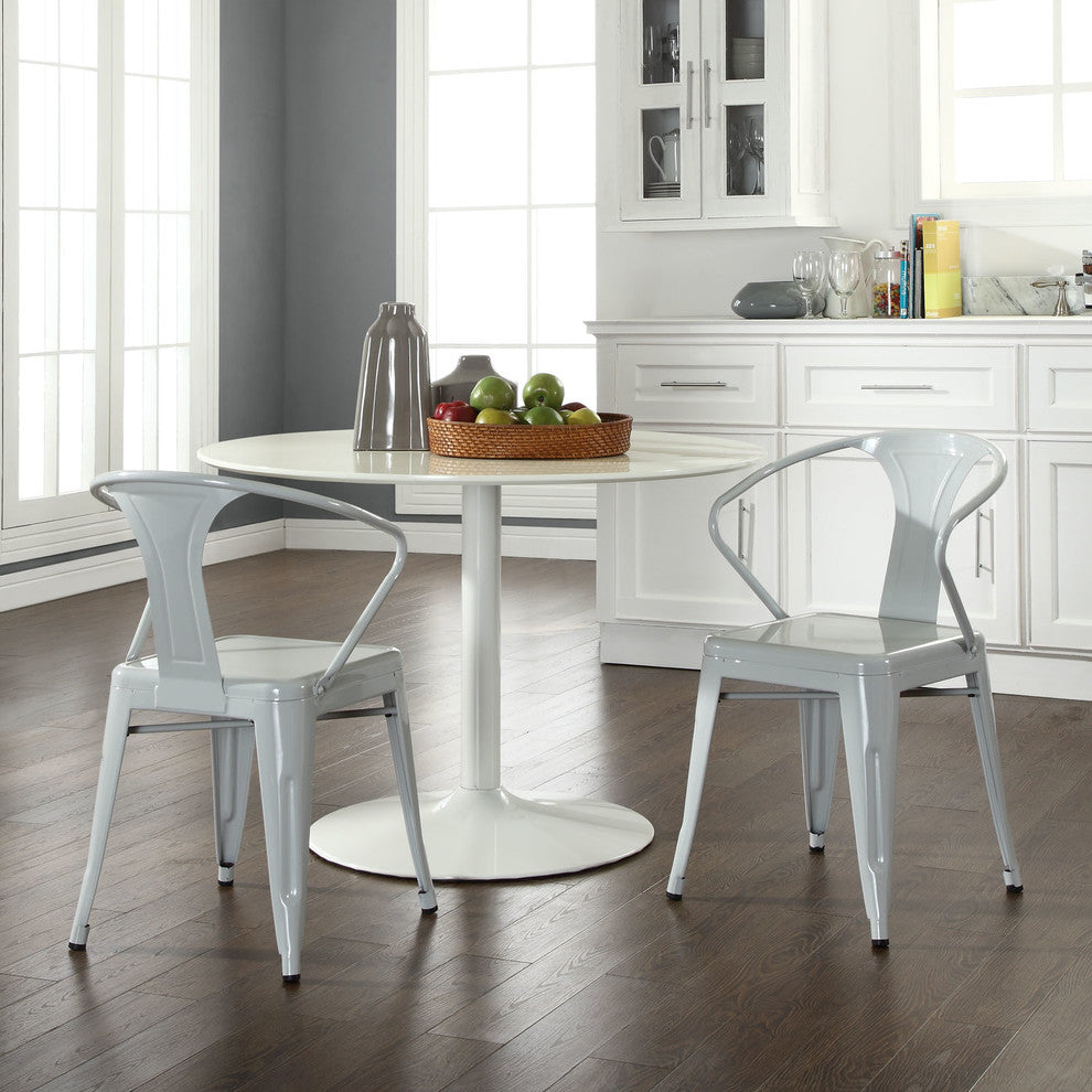 Modern Contemporary Kitchen Metal Dining Armchair Gray, Outdoor and Indoor
