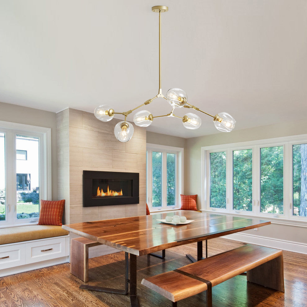 8-Light Adjustable Colorful Glass Shades Chandelier Pendant,Clear Glass Shades, Clear, 6light