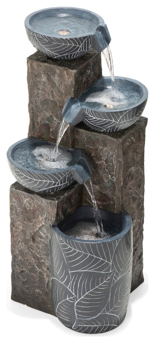 Natural Leaf Textured 4-Tier Resin Fountain