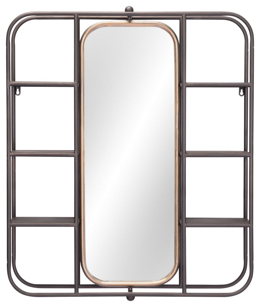 Frame Wall Mirror, Rectangular, Glass, Steel Metal, Gray, Bedroom Living