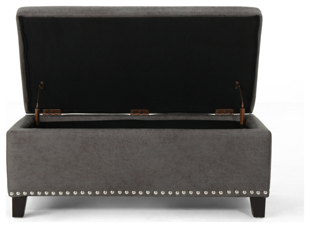 GDF Studio Carl Traditional Microfiber Storage Ottoman, Slate/Dark Brown