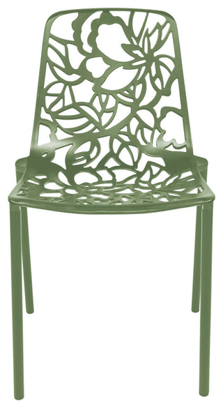LeisureMod Devon Modern Outdoor Stackable Aluminum Dining Chair, Set of 2, Khaki Green