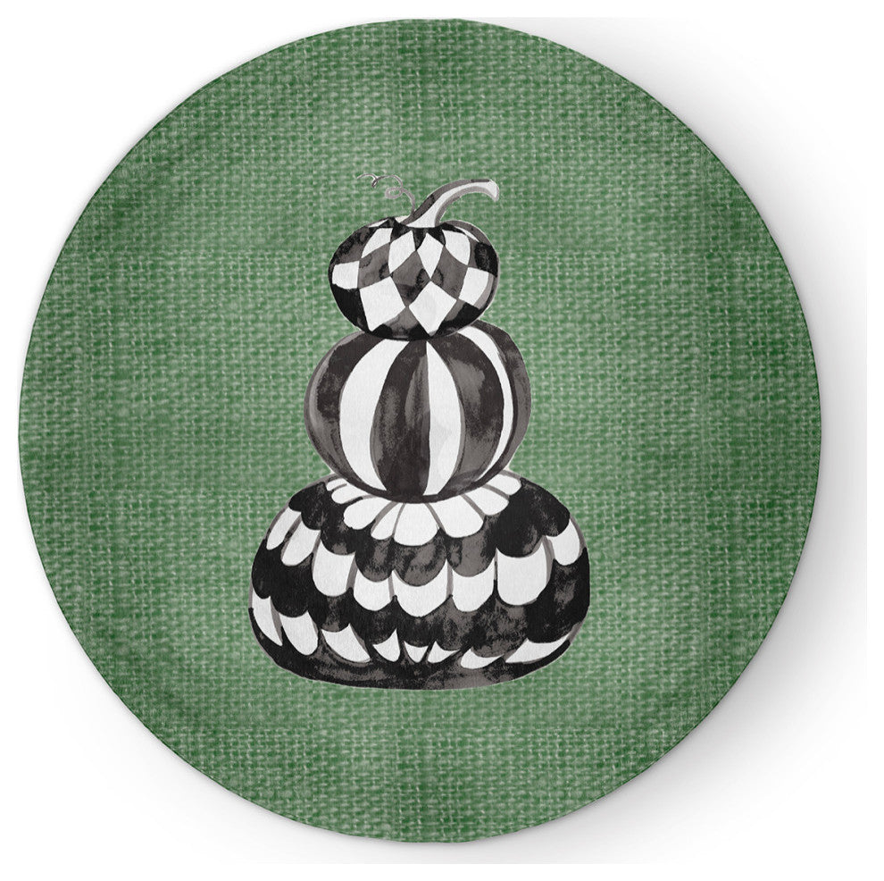 Pumpkin Stack Fall Design Chenille Area Rug, Green, 5' Round