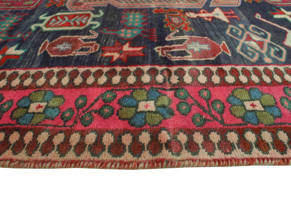 Fine Vintage Distressed Culbert Navy/Pink Runner, 4'1x9'9