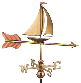 Polished Copper Sailboat Weathervane, Garden Pole