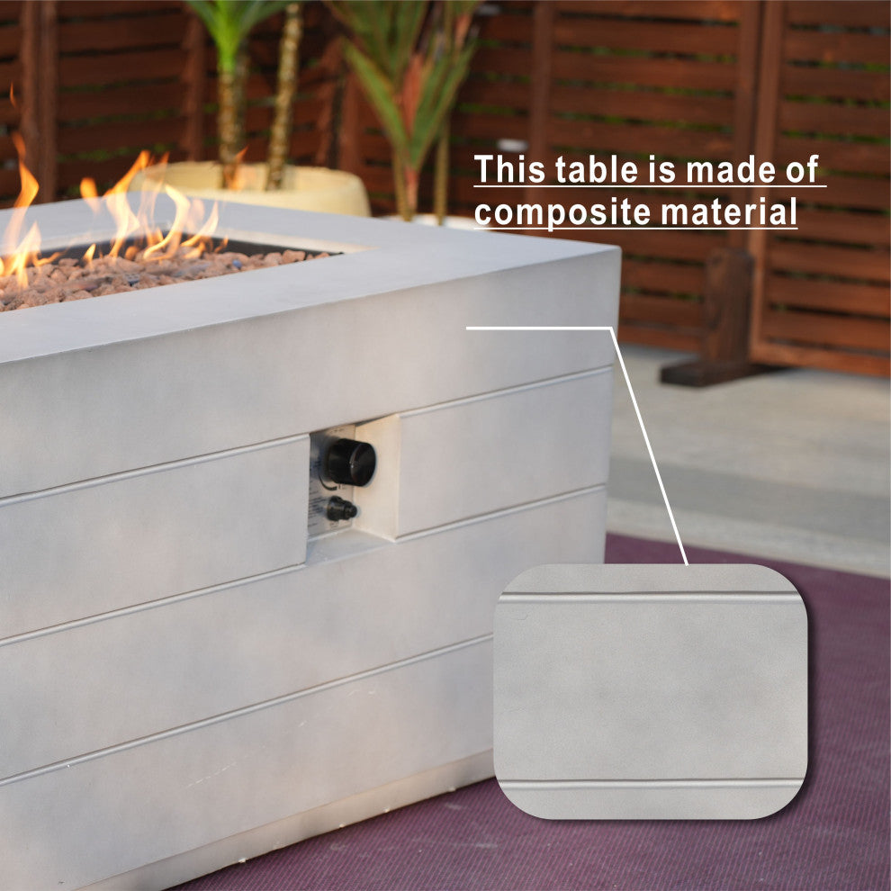 Outdoor Concrete Fire Pit Table, Rectangular