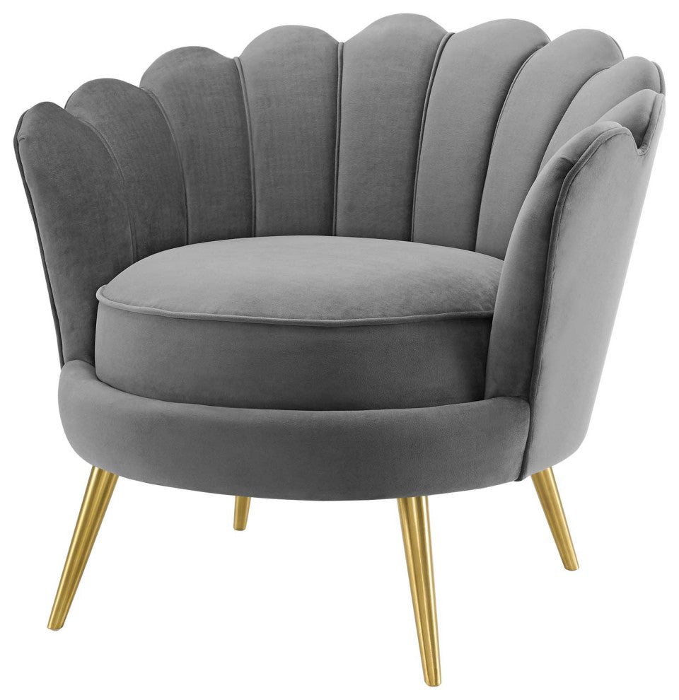 Lounge Accent Side Chair Armchair, Velvet Fabric Metal Steel, Grey Gray