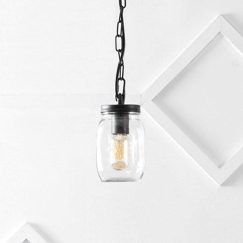 Gaines 1-Light Farmhouse Mason Jar LED Pendant, Oil Rubbed Bronze, Width: 5.5"