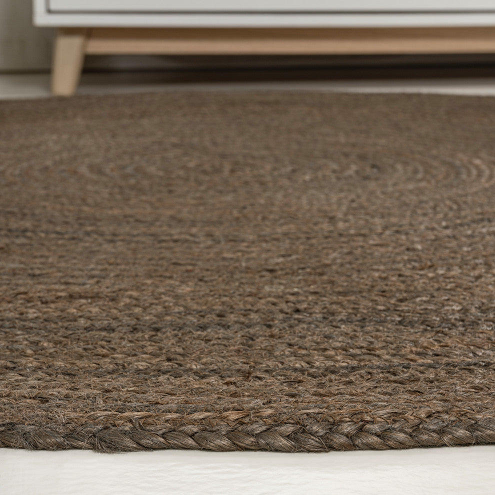 Zara Braided Coastal Cottage Round Jute Brown 6'' Round Area Rug