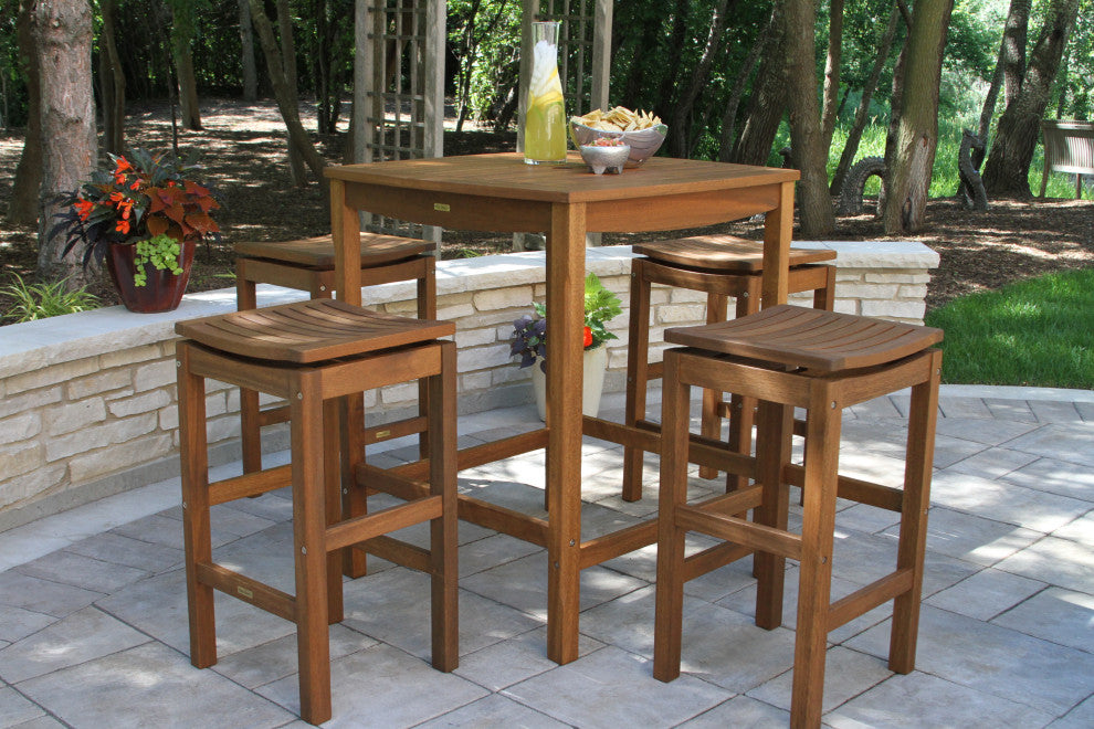 5-Piece Square Eucalyptus Bar Height Dining Set With Pub Stools