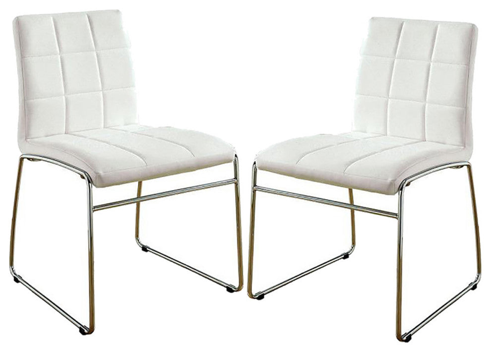 Set of 2 Leatherette Upholstered Side Chair, White