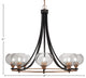 Paramount 8-Light Chandelier, Matte Black & Brass, 7" Clear Bubble Glass