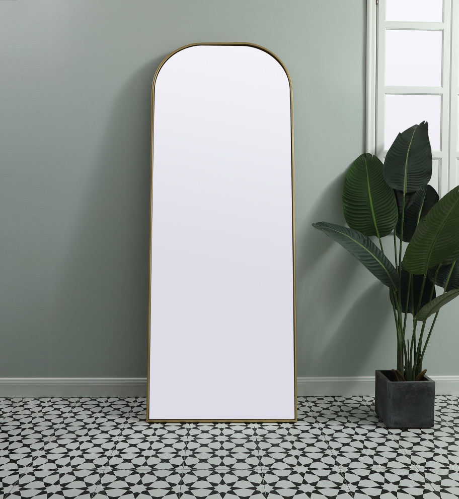 Metal Frame Arch Full Length Mirror 28X74 Inch, Brass