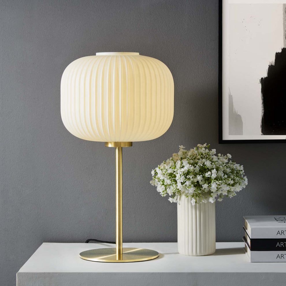 Reprise Glass Sphere Glass and Metal Table Lamp, White Satin Brass